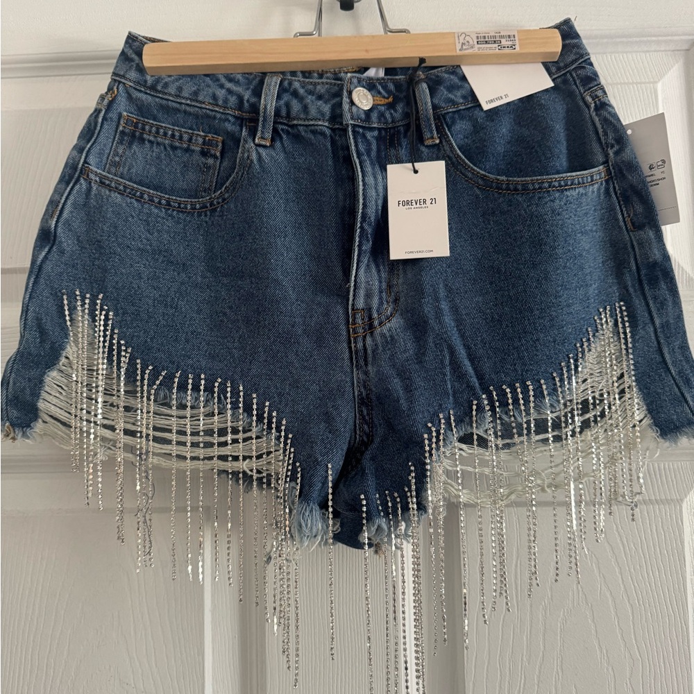 Forever 21 Blue Denim Shorts with Fringe